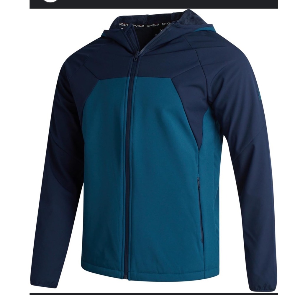 Spyder Softshell Jacket Hydroweb Hood Fleece Light Water Wind Resist Men L NWT